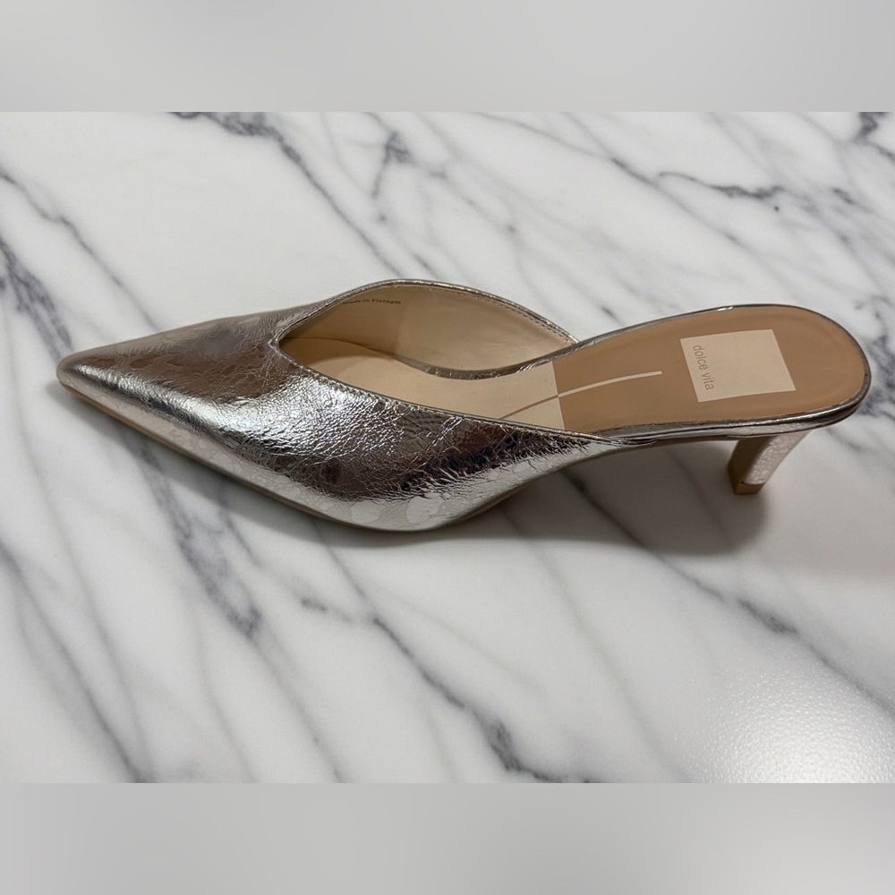 Dolce Vita Silver Metallic Pointed Toe Mule Heels